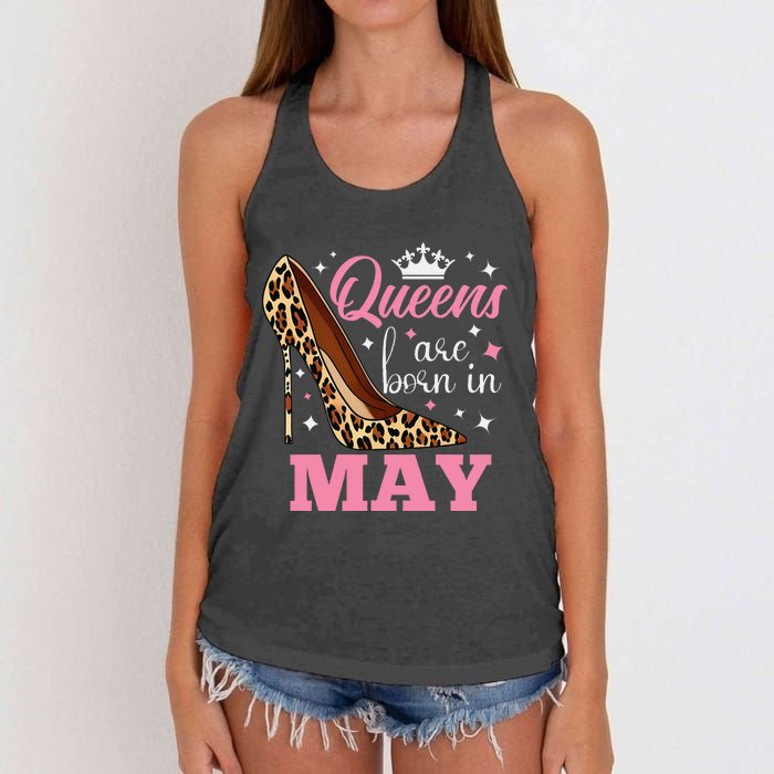 Queens are Born in May Funny May Birthday Women's Knotted Racerback Tank