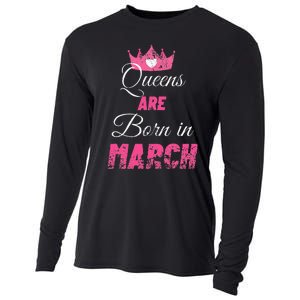 Queens Are Born In March Distressed Birthday Gift Cooling Performance Long Sleeve Crew