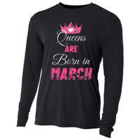 Queens Are Born In March Distressed Birthday Gift Cooling Performance Long Sleeve Crew