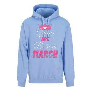 Queens Are Born In March Distressed Birthday Gift Unisex Surf Hoodie