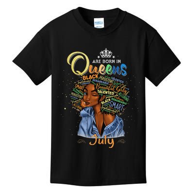 Queens Are Born In July Black Cancer Leo Birthday Gift Kids T-Shirt