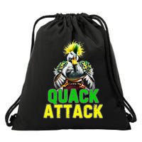 Quack Attack By Angry White Green And Yellow Duck Drawstring Bag