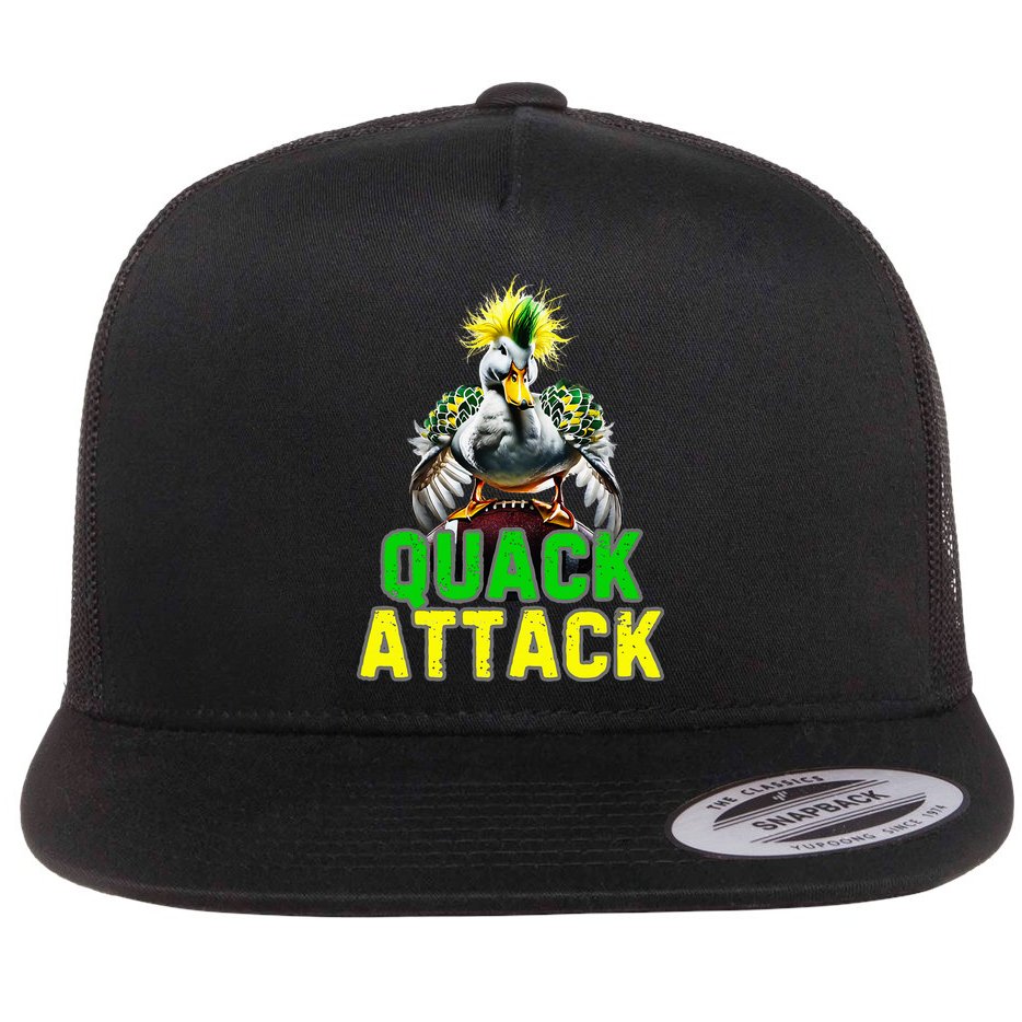 Quack Attack By Angry White Green And Yellow Duck Flat Bill Trucker Hat