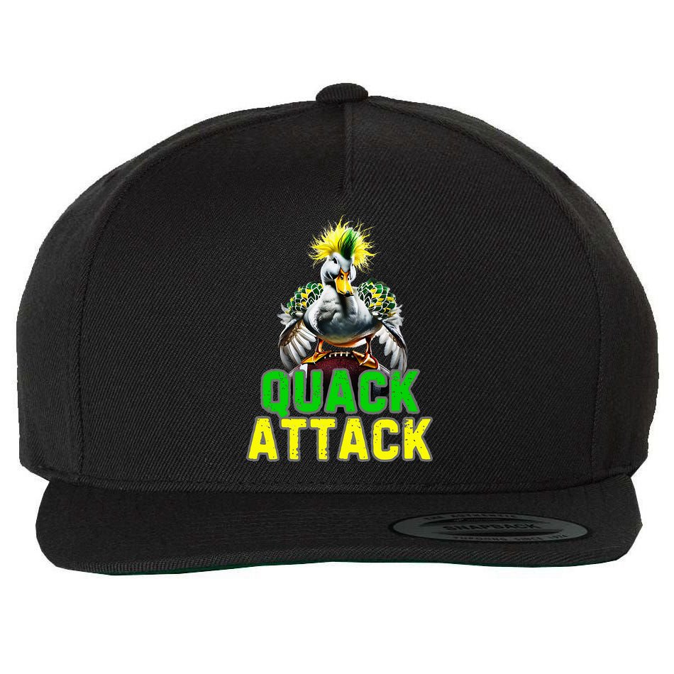 Quack Attack By Angry White Green And Yellow Duck Wool Snapback Cap