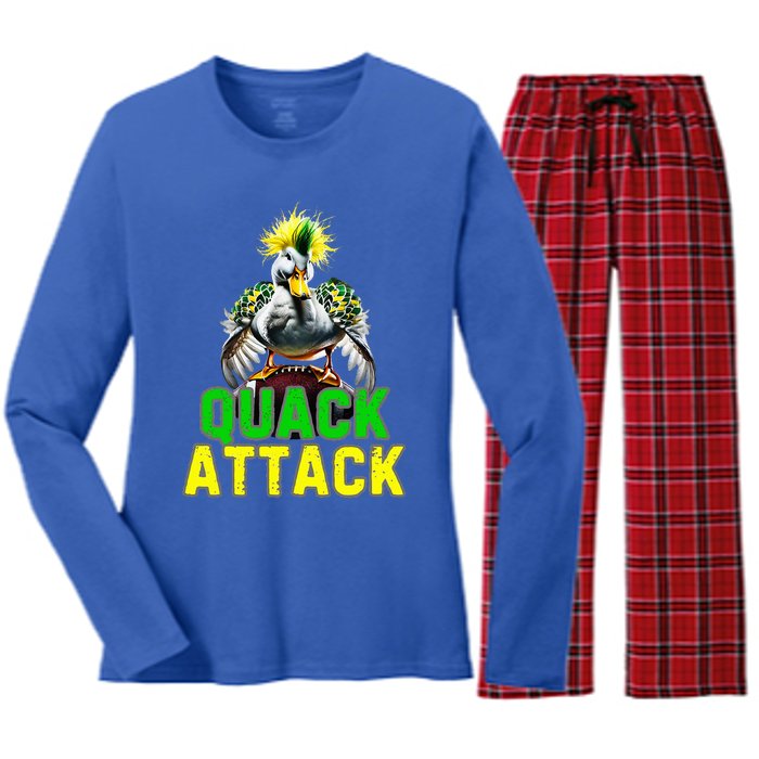 Quack Attack By Angry White Green And Yellow Duck Women's Long Sleeve Flannel Pajama Set 