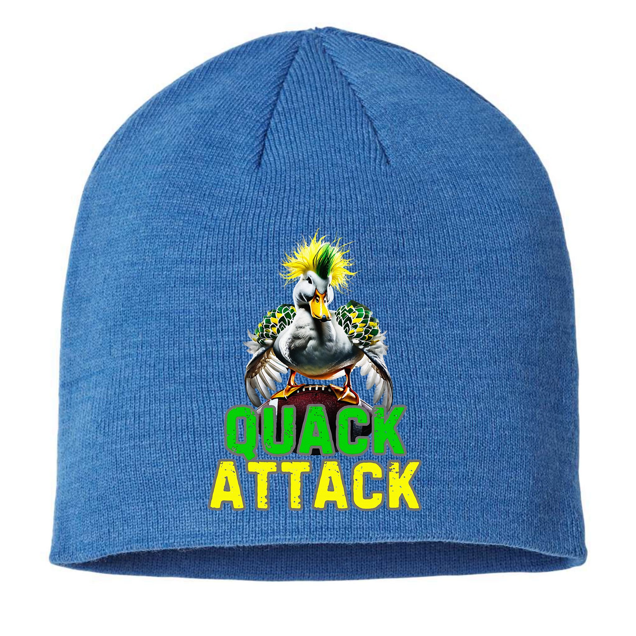 Quack Attack By Angry White Green And Yellow Duck Sustainable Beanie