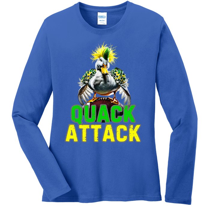 Quack Attack By Angry White Green And Yellow Duck Ladies Long Sleeve Shirt