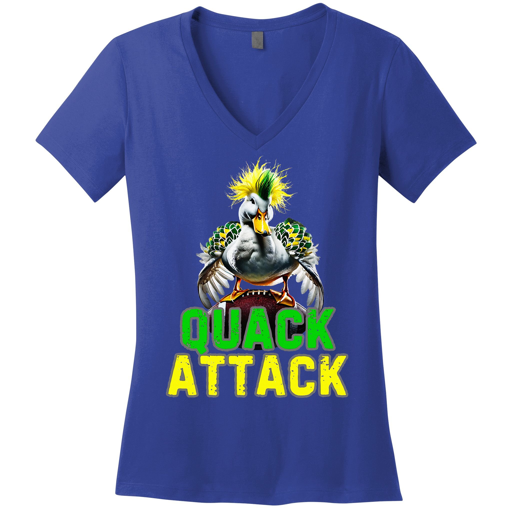 Quack Attack By Angry White Green And Yellow Duck Women's V-Neck T-Shirt