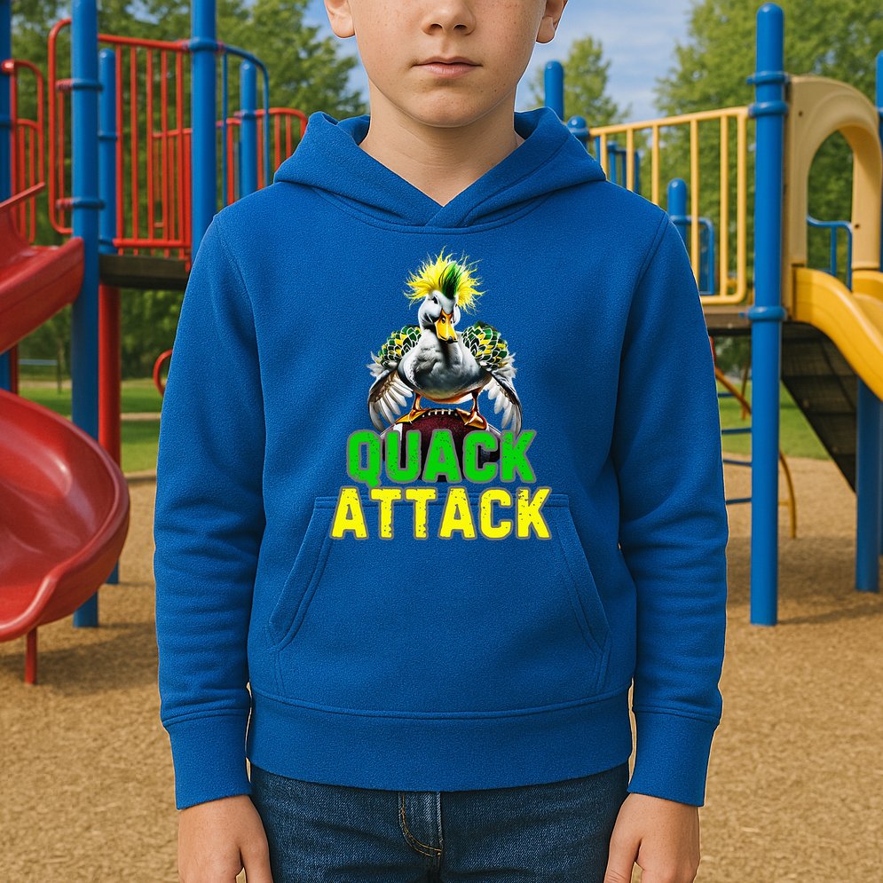 Quack Attack By Angry White Green And Yellow Duck Kids Hoodie