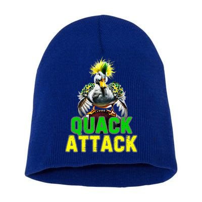 Quack Attack By Angry White Green And Yellow Duck Short Acrylic Beanie