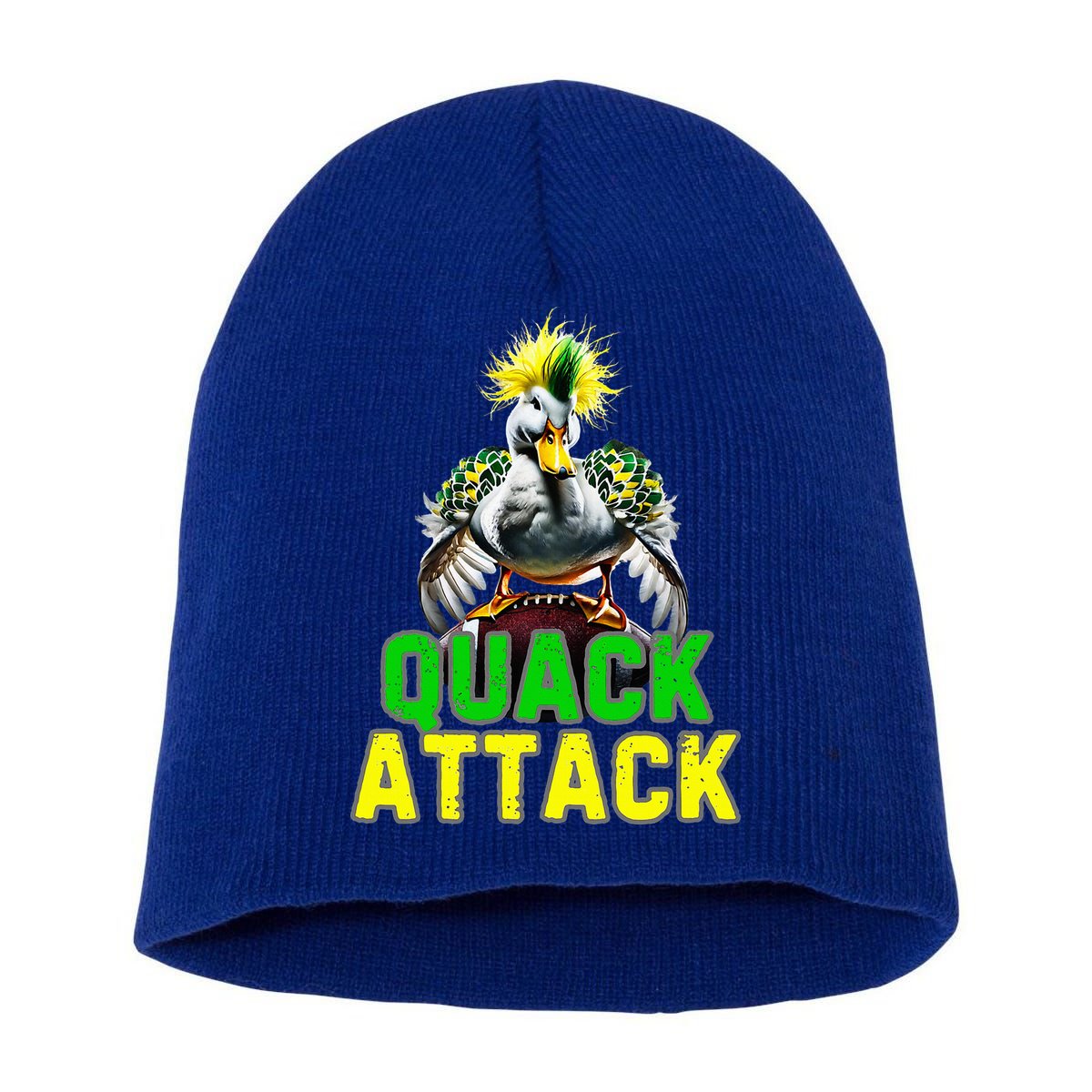 Quack Attack By Angry White Green And Yellow Duck Short Acrylic Beanie