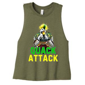 Quack Attack By Angry White Green And Yellow Duck Women's Racerback Cropped Tank