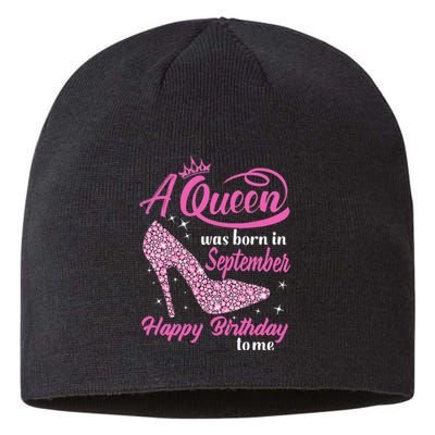 Queens Are Born In September Gift Funny September Birthday Sustainable Beanie