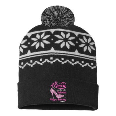 Queens Are Born In September Gift Funny September Birthday USA-Made Snowflake Beanie