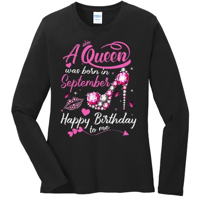 Queens Are Born In September Gift September Birthday Ladies Long Sleeve Shirt