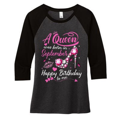 Queens Are Born In September Gift September Birthday Women's Tri-Blend 3/4-Sleeve Raglan Shirt