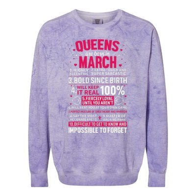 Queens Are Born in March Colorblast Crewneck Sweatshirt