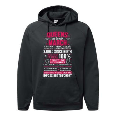 Queens Are Born in March Performance Fleece Hoodie