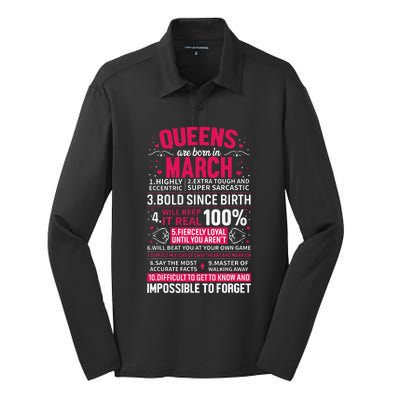 Queens Are Born in March Silk Touch Performance Long Sleeve Polo