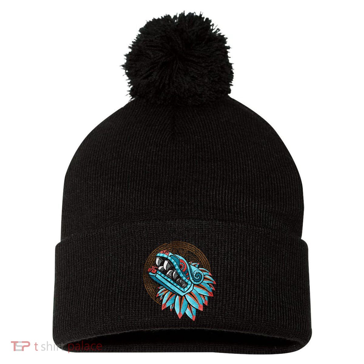 Quetzalcoatl Aztec Feathered Serpent Mayan Inca Toltec Pom Pom 12in Knit Beanie