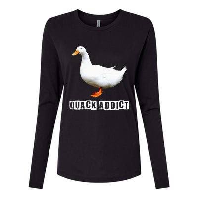 Quack Addict Funny Duck Lover Womens Cotton Relaxed Long Sleeve T-Shirt