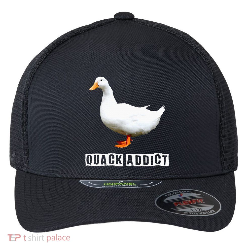 Quack Addict Funny Duck Lover Flexfit Unipanel Trucker Cap