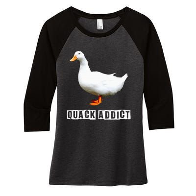 Quack Addict Funny Duck Lover Women's Tri-Blend 3/4-Sleeve Raglan Shirt