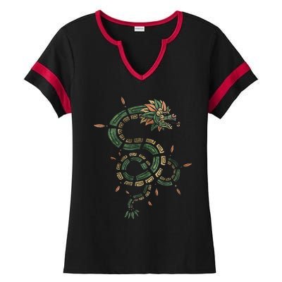 Quetzalcoatl Aztec Feathered Serpent Mayan Inca Toltec Ladies Halftime Notch Neck Tee