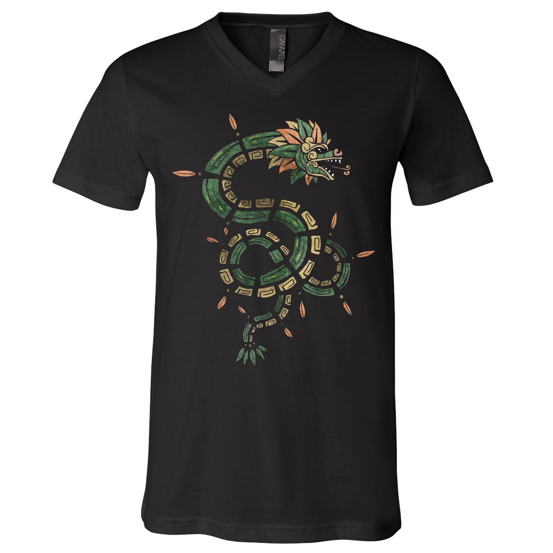 Quetzalcoatl Aztec Feathered Serpent Mayan Inca Toltec V-Neck T-Shirt
