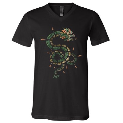 Quetzalcoatl Aztec Feathered Serpent Mayan Inca Toltec V-Neck T-Shirt