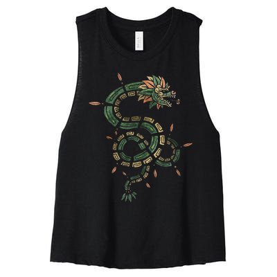 Quetzalcoatl Aztec Feathered Serpent Mayan Inca Toltec Women's Racerback Cropped Tank