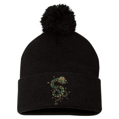 Quetzalcoatl Aztec Feathered Serpent Mayan Inca Toltec Pom Pom 12in Knit Beanie
