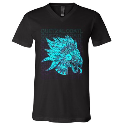 Quetzalcoatl Aztec Feathered Serpent Mayan Inca Toltec V-Neck T-Shirt