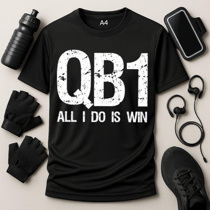 Qb1 All I Do Is Win Football Starting Quarterback Gift Cooling Performance Crew T-Shirt