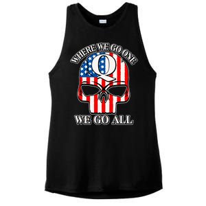 QAnon American Flag Skull Ladies PosiCharge Tri-Blend Wicking Tank