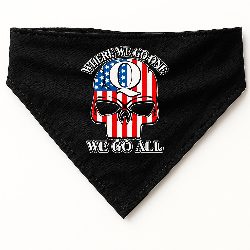 QAnon American Flag Skull USA-Made Doggie Bandana
