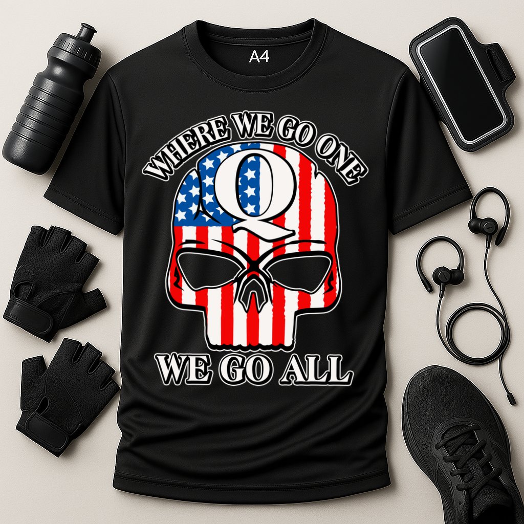 QAnon American Flag Skull Cooling Performance Crew T-Shirt