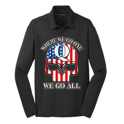 QAnon American Flag Skull Silk Touch Performance Long Sleeve Polo