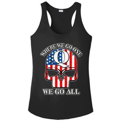 QAnon American Flag Skull Ladies PosiCharge Competitor Racerback Tank