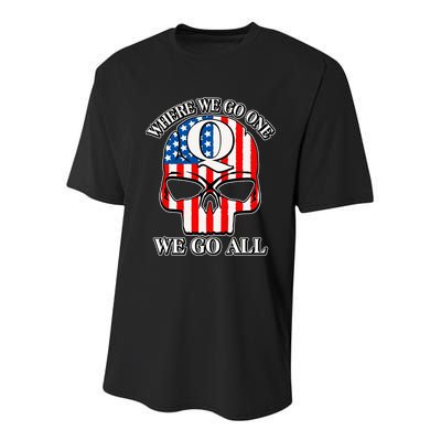 QAnon American Flag Skull Youth Performance Sprint T-Shirt