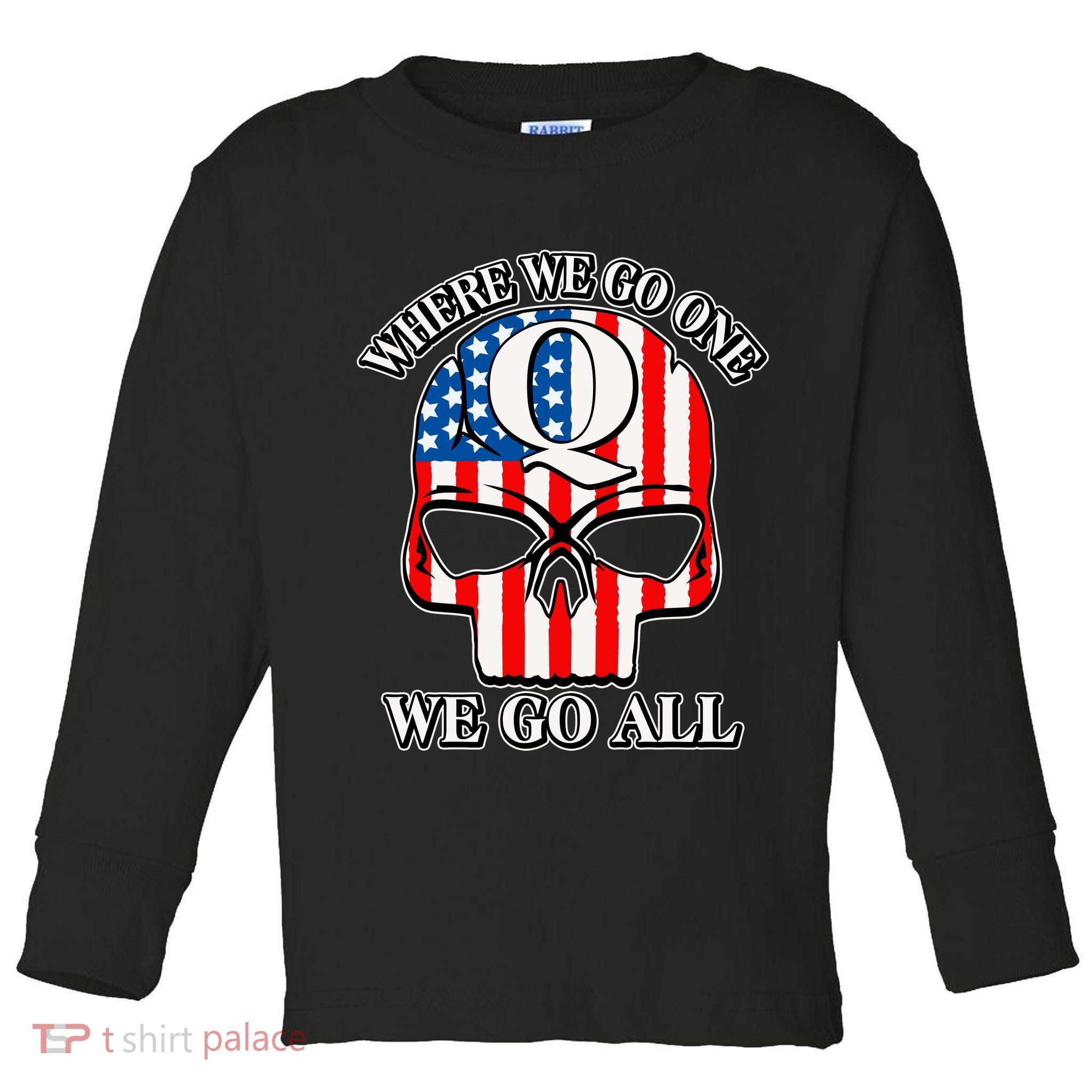 QAnon American Flag Skull Toddler Long Sleeve Shirt