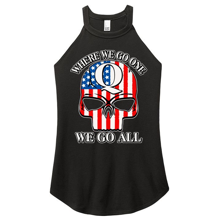 QAnon American Flag Skull Women's Perfect Tri Rocker Tank