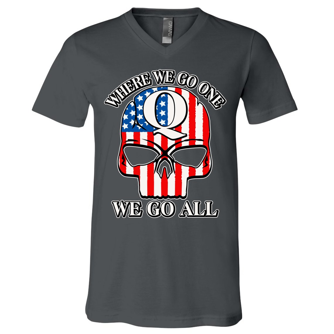 QAnon American Flag Skull V-Neck T-Shirt