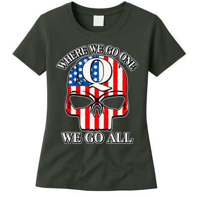 QAnon American Flag Skull Womens T-Shirt