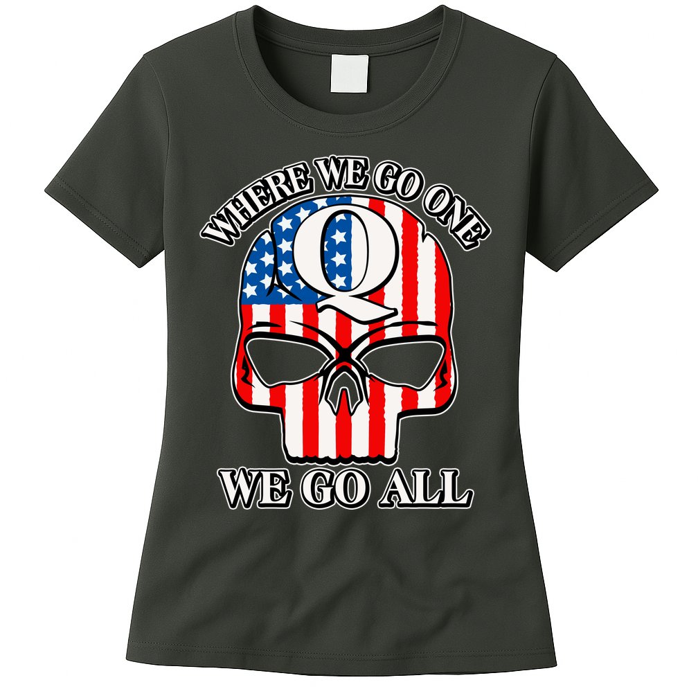 QAnon American Flag Skull Womens T-Shirt