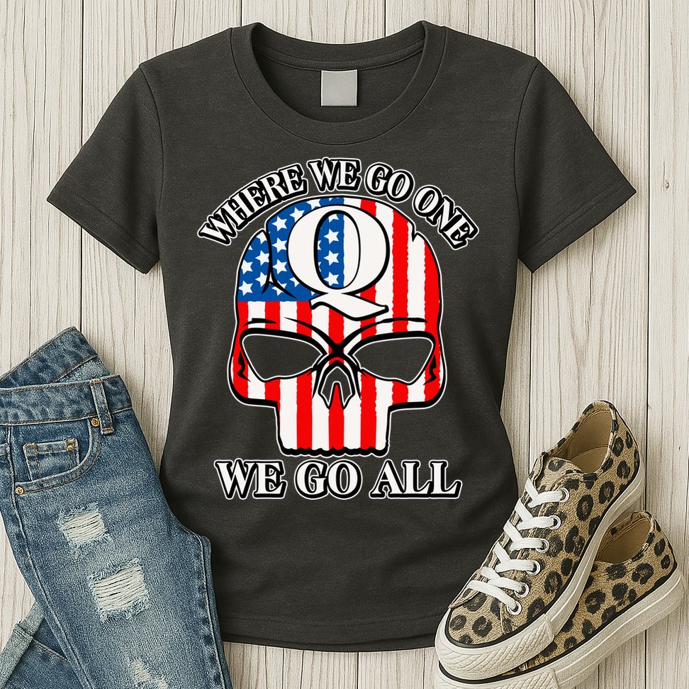 QAnon American Flag Skull Womens T-Shirt