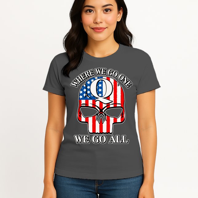 QAnon American Flag Skull Womens T-Shirt
