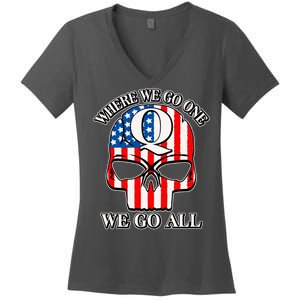 QAnon American Flag Skull Women's V-Neck T-Shirt