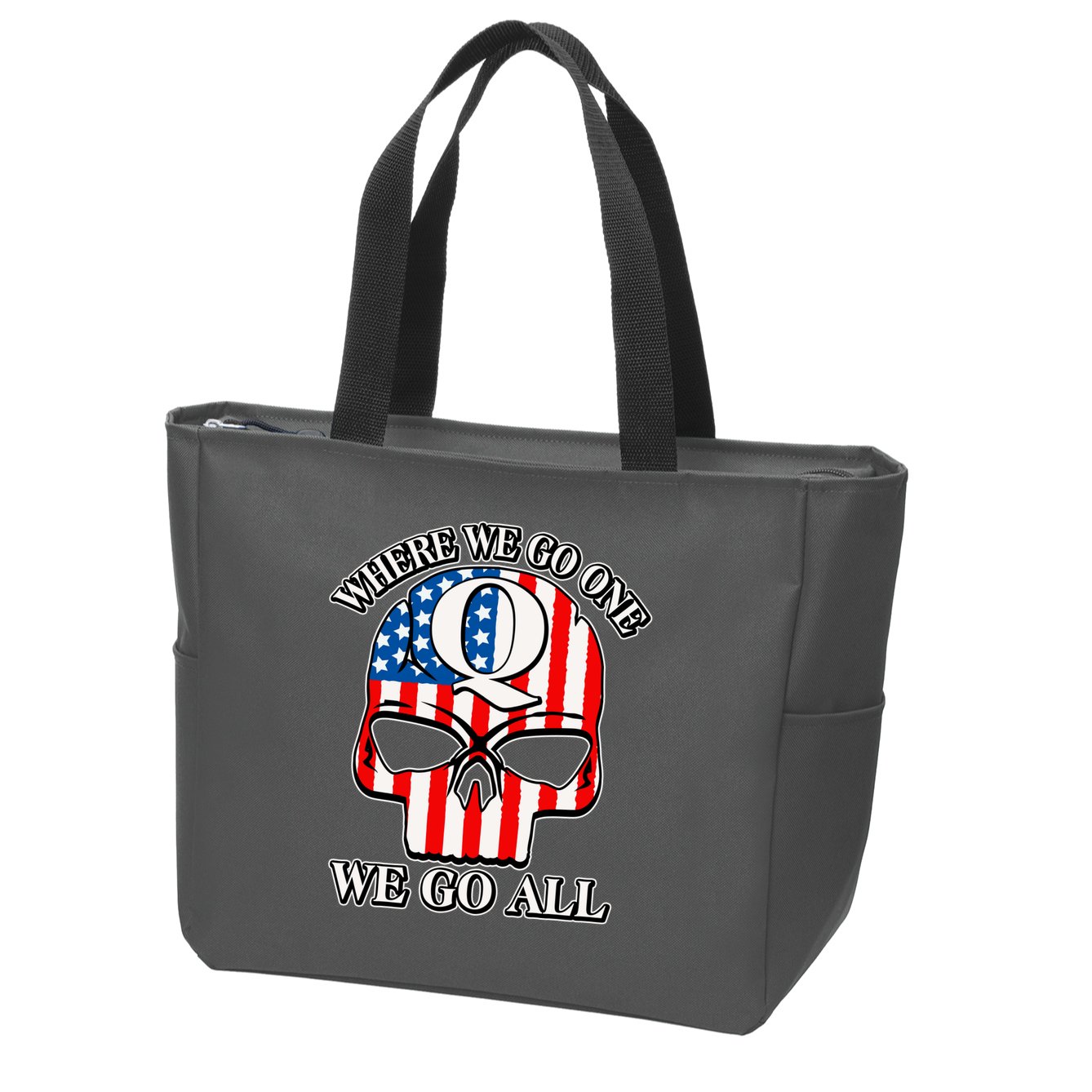 QAnon American Flag Skull Zip Tote Bag