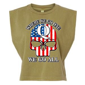 QAnon American Flag Skull Garment-Dyed Women's Muscle Tee